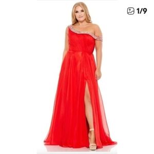 Mac Duggal Vibrant Red One-Shoulder Maxi Dress